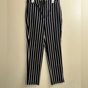 Forever 21 Black White Vertical Stripe High Waist Cropped Pants Size L NWT